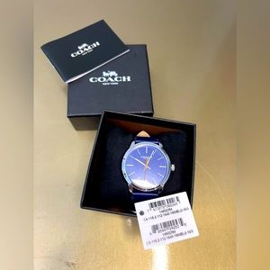 New Coach Baxter Watch Leather Band 14602394 W1582 Navy Blue